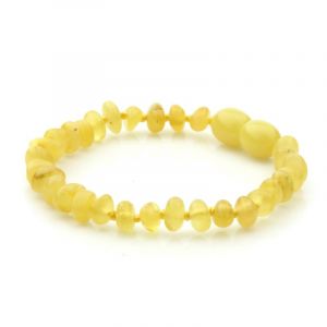 Baltic Amber Teething Bracelet. Round Flat Milky Yellow 5x3 mm