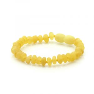 Semi Polished Baltic Amber Teething Bracelet. Round Flat Milky Yellow Matt 5x3 mm