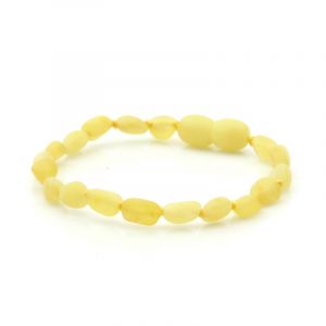 Semi Polished Baltic Amber Teething Bracelet. Olive Milky Yellow Matt 5x4 mm