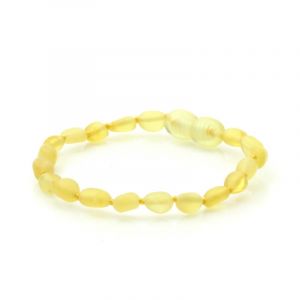 Semi Polished Baltic Amber Teething Bracelet. Olive Yellow Matt 5x4 mm