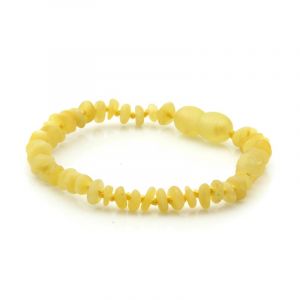 Semi Polished Baltic Amber Teething Bracelet. Round Flat Milky Yellow Matt 5x2 mm
