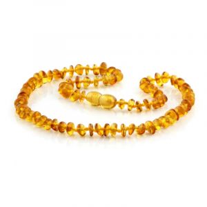 Baltic Amber Teething Necklace. Round Flat Light Cognac 5x2 mm