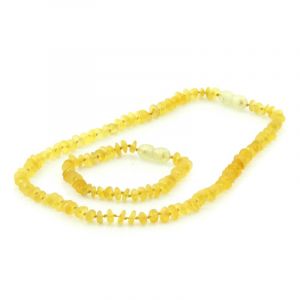 Semi Polished Baltic Amber Teething Necklace & Bracelet Set. Round Flat Yellow Matte 5x2 mm