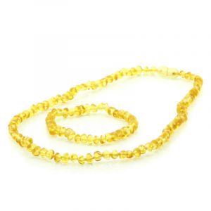 Adult Baltic Amber Necklace & Bracelet Set. Baroque Yellow 5x4 mm