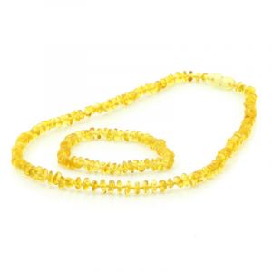 Adult Baltic Amber Necklace & Bracelet Set. Round Flat Yellow 5x3 mm