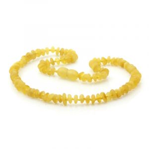 Semi Polished Baltic Amber Teething Necklace. Round Flat Milky Yellow Matt 5x2 mm