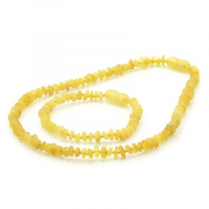 Semi Polished Baltic Amber Teething Necklace & Bracelet Set. Round Flat Milky Yellow Matte 5x2 mm
