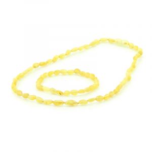 Adult Semi Polished Baltic Amber Necklace & Bracelet Set. Olive Yellow 5x4 mm
