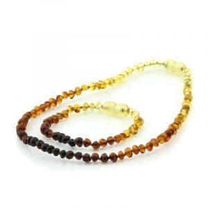 Baltic Amber Teething Necklace & Bracelet Set. Baroque Rainbow V1 4x3 mm