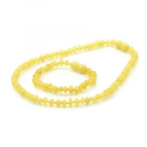 Baltic Amber Teething Necklace & Bracelet Set. Round Flat Milky Yellow 5x3 mm