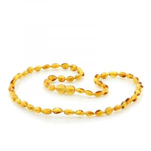 Adult Baltic Amber Necklace. Olive Light Cognac 5x4 mm
