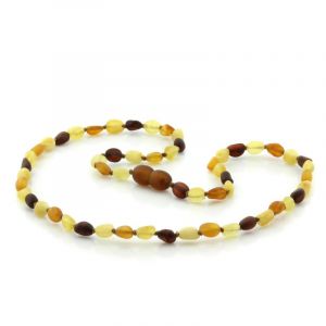 Adult Semi Polished Baltic Amber Necklace. Olive Multicolor Matt 5x4 mm