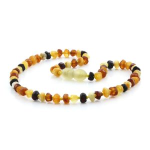 BALTIC AMBER TEETHING NECKLACE. ROUNDEL MULTICOLOR I ROUGH 5X3 MM