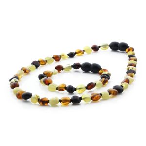 BALTIC AMBER TEETHING NECKLACE & BRACELET SET. SIDE DRILL MIX II 6X4 MM