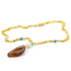 Adult Baltic Amber Turquoise & 925 Sterling Silver Necklace 45cm. NWP04