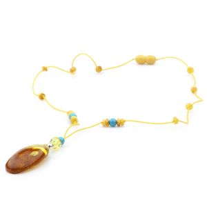 Genuine Baltic Amber Turquoise & 925 Sterling Silver Necklace With Pendant NWP32