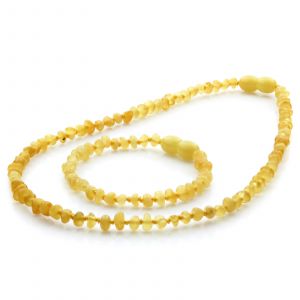 Baltic Amber Teething Necklace & Bracelet Set. Baroque Milky Yellow (C) 4x3 mm