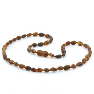 Adult Raw Baltic Amber Necklace. Olive Black Mix Rough 5x4 mm