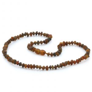 Adult Raw Baltic Amber Necklace. Round Flat Black Mix Rough 5x3 mm