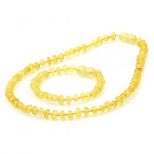 Semi Polished Baltic Amber Teething Necklace & Bracelet Set. Baroque Yellow Matte 5x4 mm