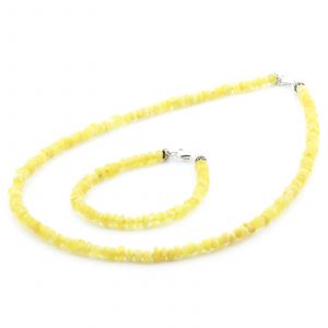 Adult Baltic Amber & 925 Sterling Silver Clasp Necklace & Bracelet Set. Ba Milky Yellow 4mm