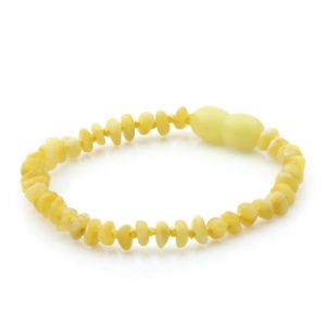 Semi Polished Baltic Amber Teething Bracelet. Round Flat Milky Yellow Matte 4x2 mm