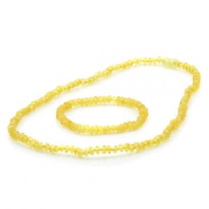 Adult Semi Polished Baltic Amber Necklace & Bracelet Set. Round Flat Yellow 5x3 mm